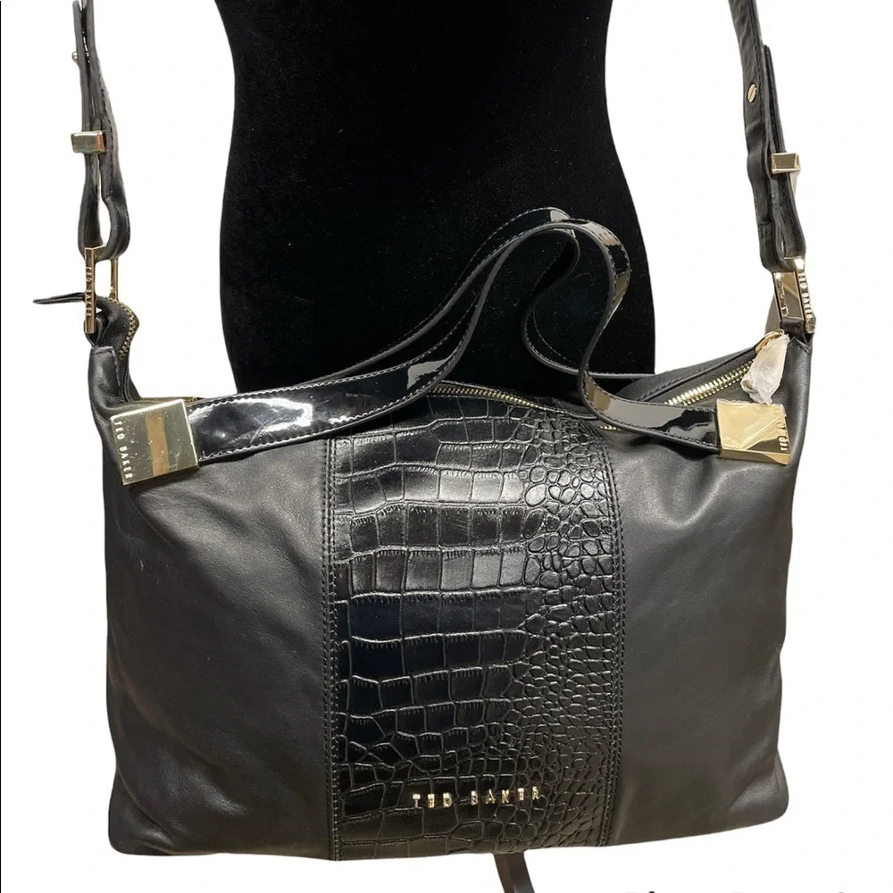 NWT Ted Baker Amelia Satchel Tote Black leather bag with gold hardware